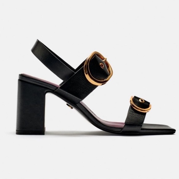 Zara Black Leather Block Heel - Picture 2 of 10